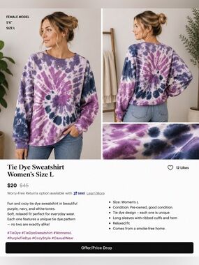 Purple tie dye sweat shirt